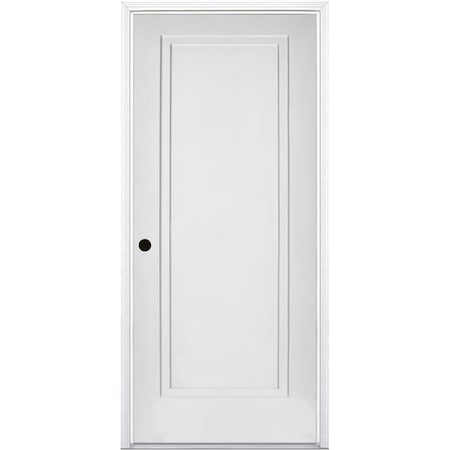 Trimlite 32"x80"x13/4" Primed 1Panel 2Step Interior Shaker 20 Min Fire Rated 49/16" RH Prehung Brushed Chrome 2868134PRI849120MRH26DM4916